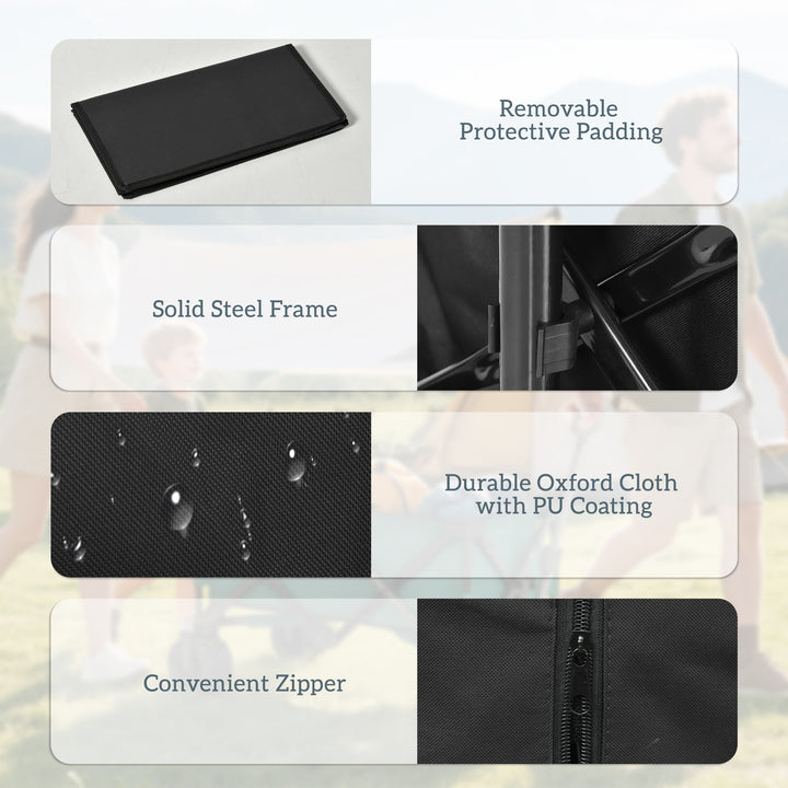 MCL Outdoor Folding Garden Trolley on Wheels, Capming Cargo Wagon Cart Trailer w/ Handle, Wheels for Beach Garden, Black