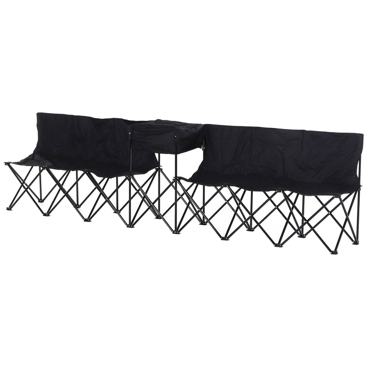 6 Seat Folding Sports Bench Portable Sports Team Bench Spectator Chair with Cooler Bag and Carrying Bag for Outdoor Picnic Camping - Black