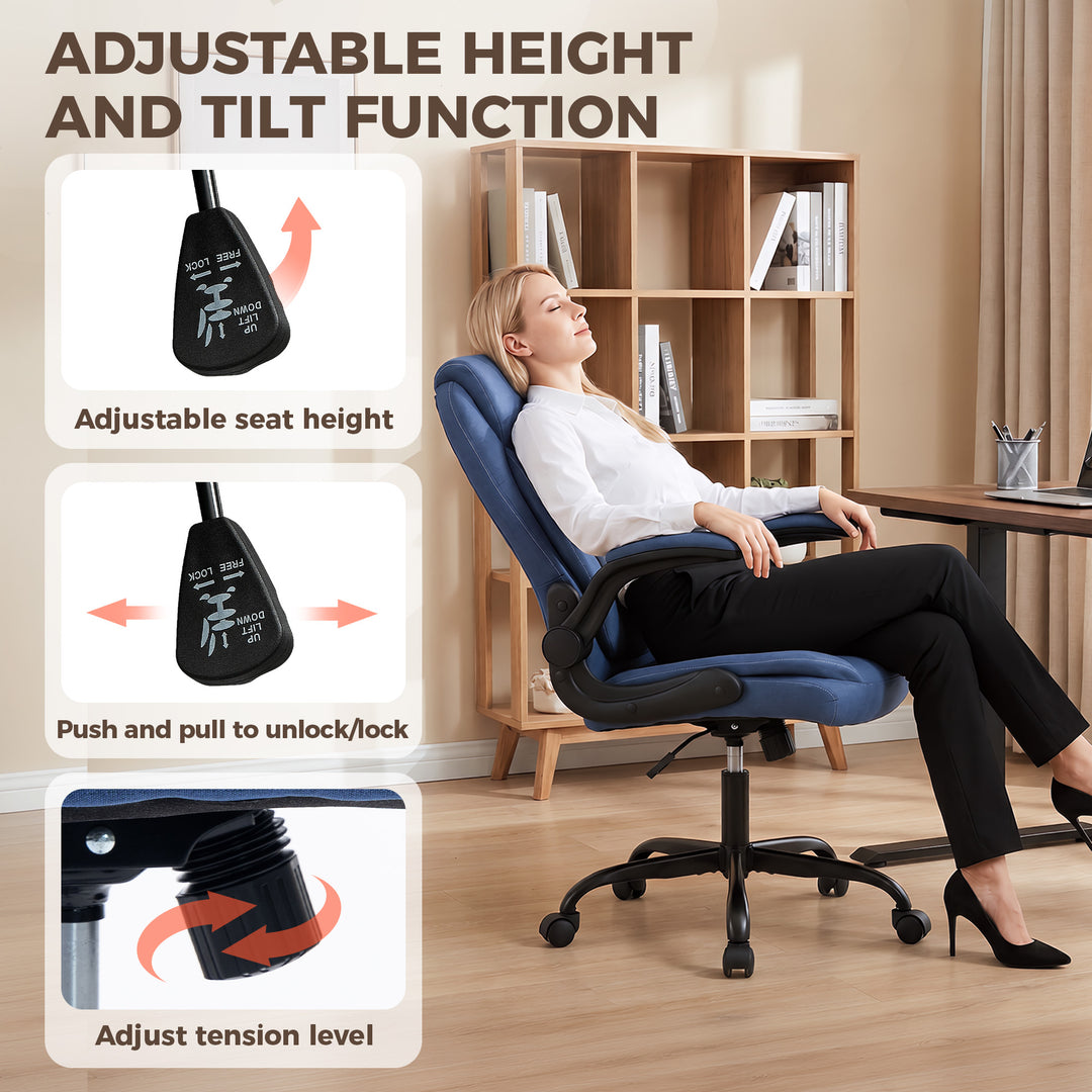 Linen-Look Computer Desk Chair, Executive Office Chair with Flip-Up Ar