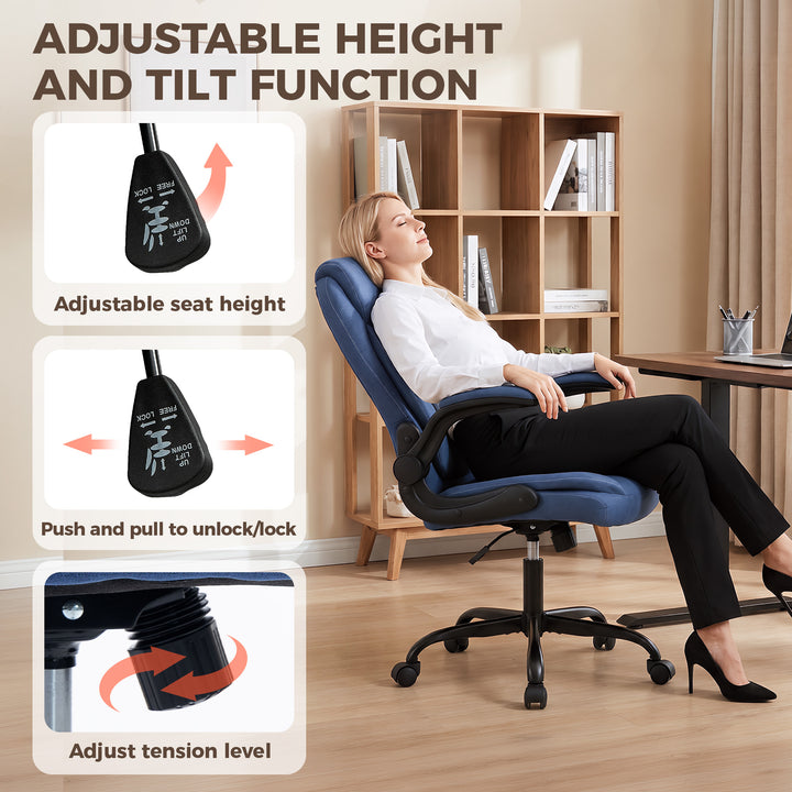 Linen-Look Computer Desk Chair, Executive Office Chair with Flip-Up Ar