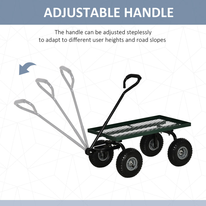 Garden Trolley Cart, Heavy Duty Garden Cart with Metal Frame, 10" Pneumatic Wheels, Rotating Handle, 150kg Capacity, for Garden, Farm