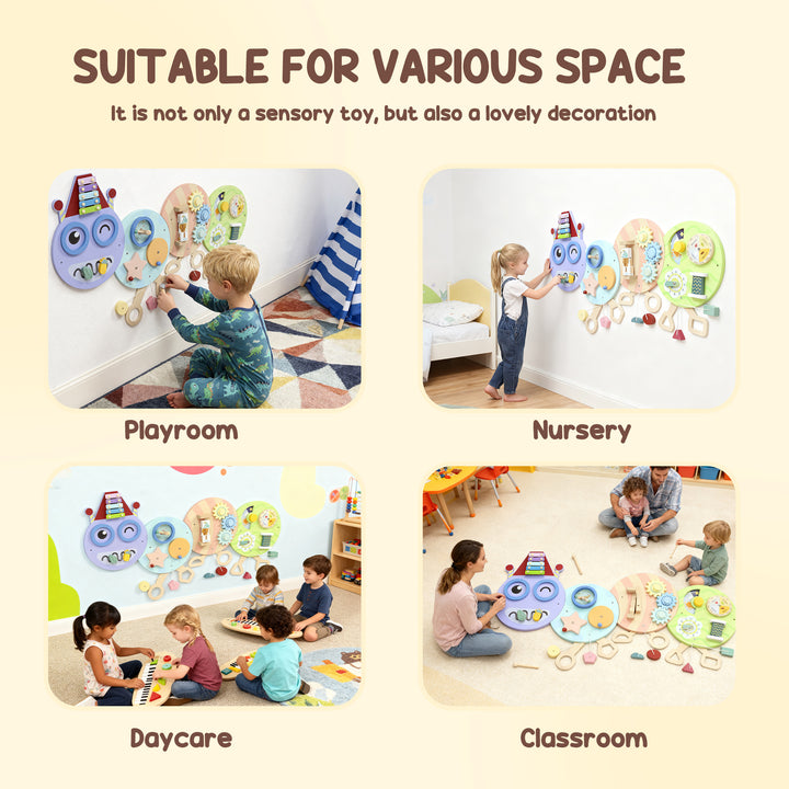 MCL Caterpillar Busy Board with 7 Activities, for Nursery, Playroom, Home, for 3+ Years
