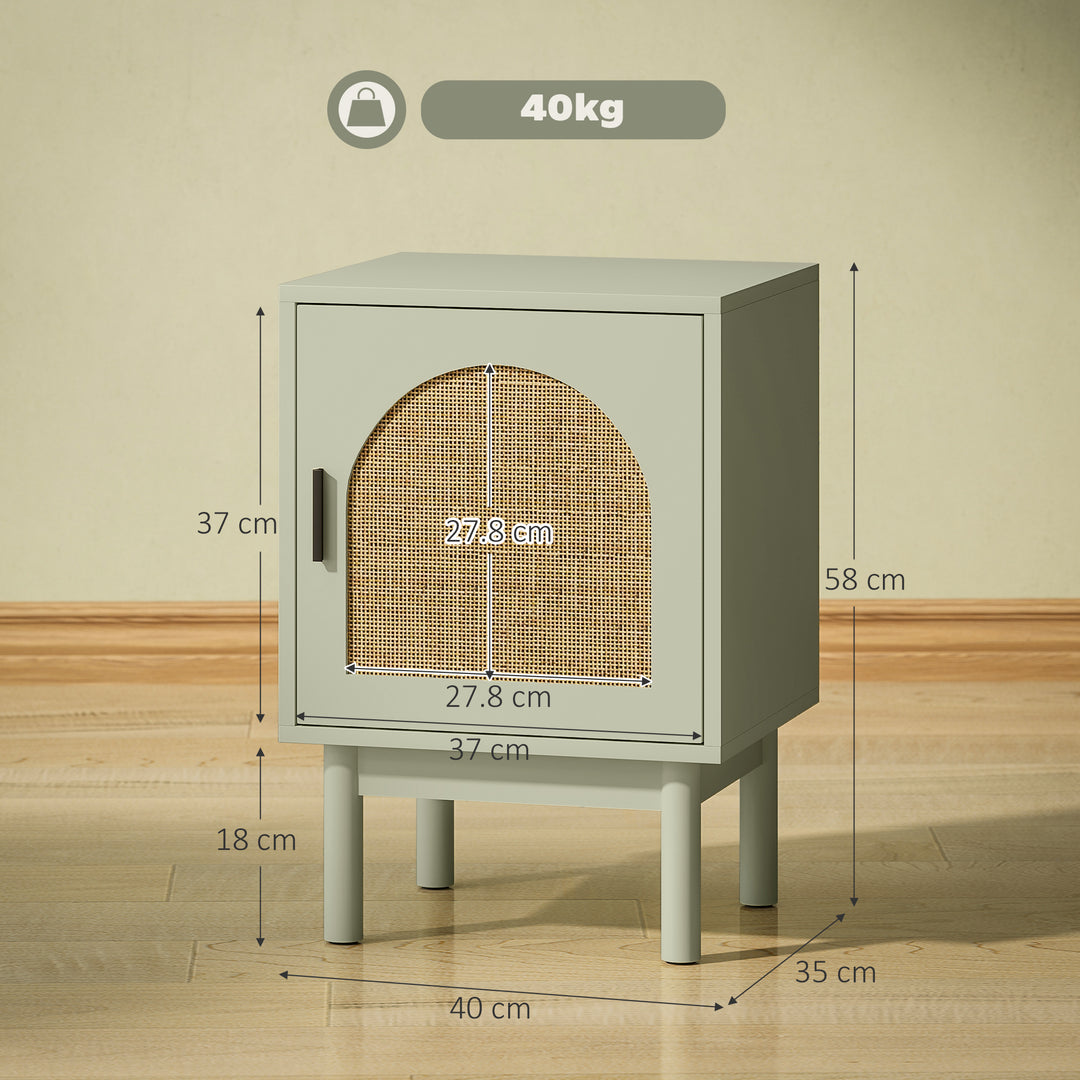 Rattan Bedside Table for Bedroom - Light Green