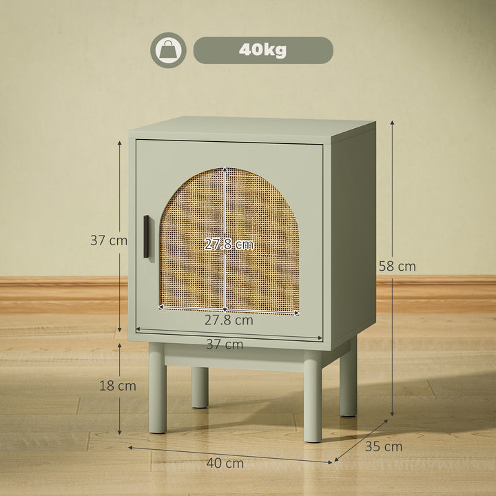 Rattan Bedside Table for Bedroom - Light Green