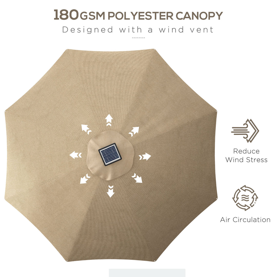 Outsunny LED Patio Umbrella, Lighted Deck Umbrella with 4 Lighting Modes, Solar & USB Charging, Khaki