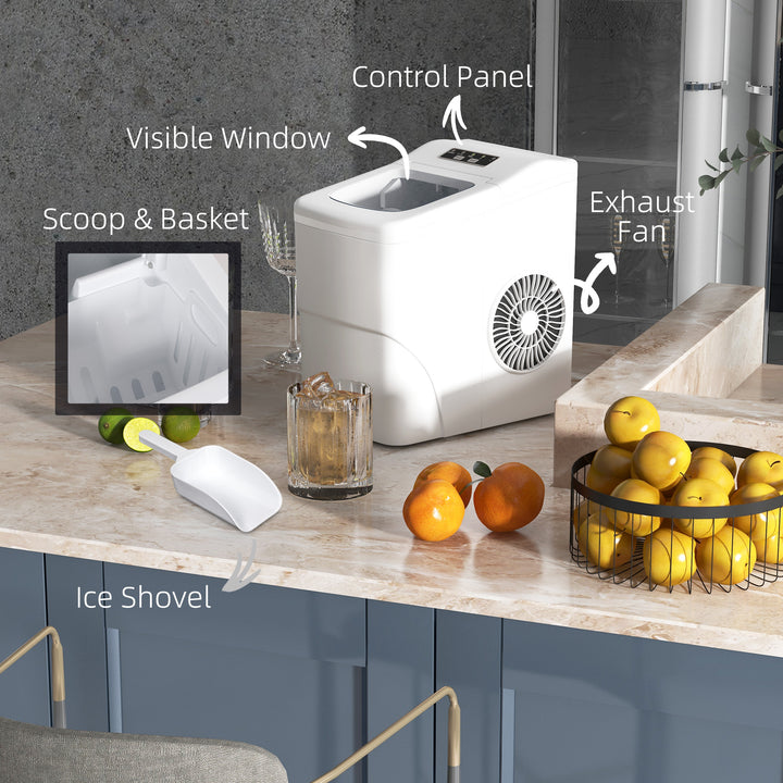 12kg Countertop Ice Cube Machine, with Scoop - White