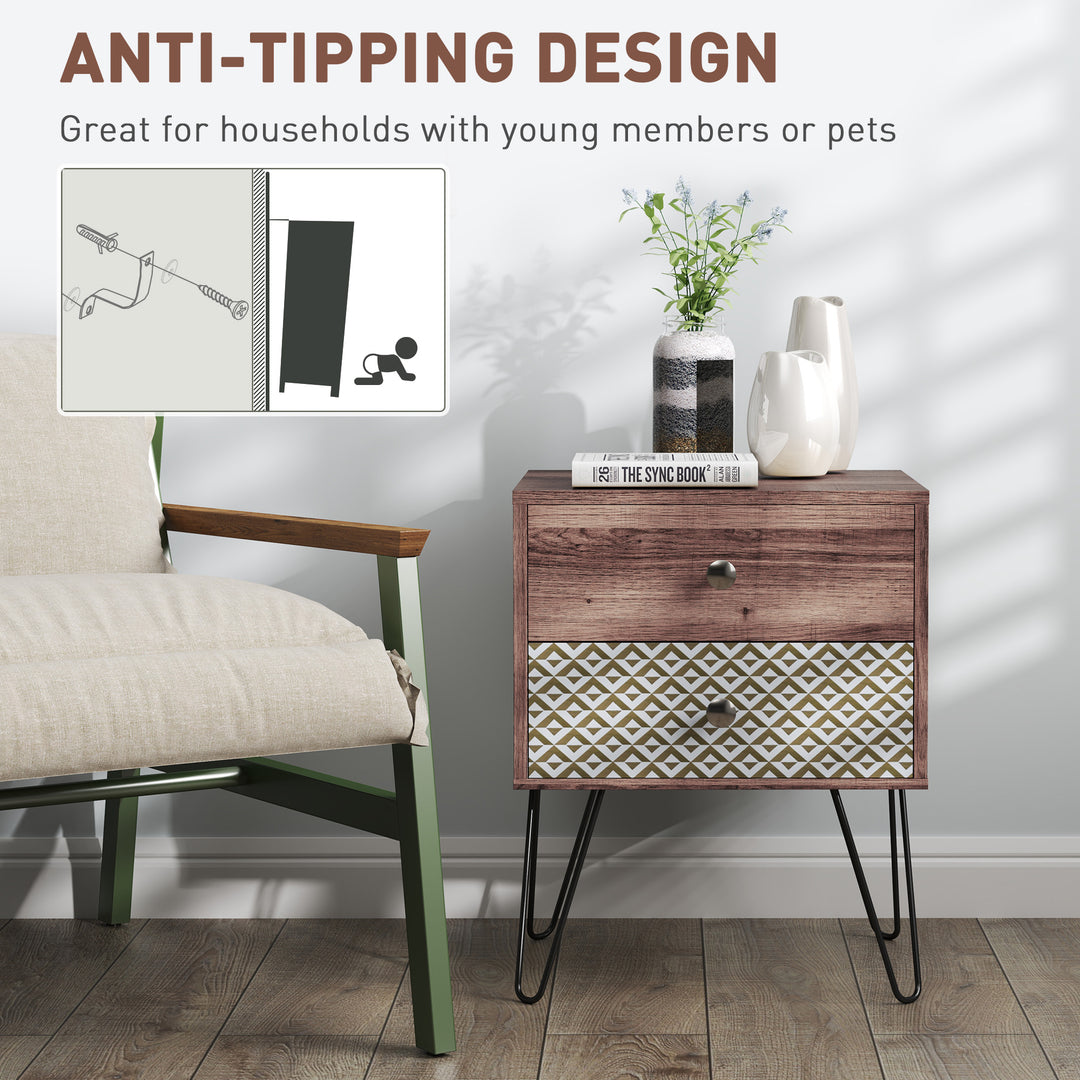 Nightstand, 2-Drawer Bedside Table, Bedside Cabinet, Sofa End Side Table for Living Room, Bedroom, Rustic Brown