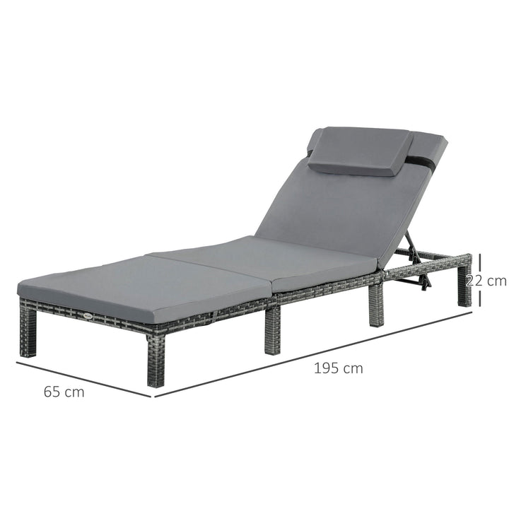 Rattan Sun Lounger, 5-Level Adjustable Garden Lounger Recliner with Cushion and Headrest, Outdoor Reclining Sunbed, Steel Frame Garden Chair for Patio, Beach, Terrace, Dark Grey