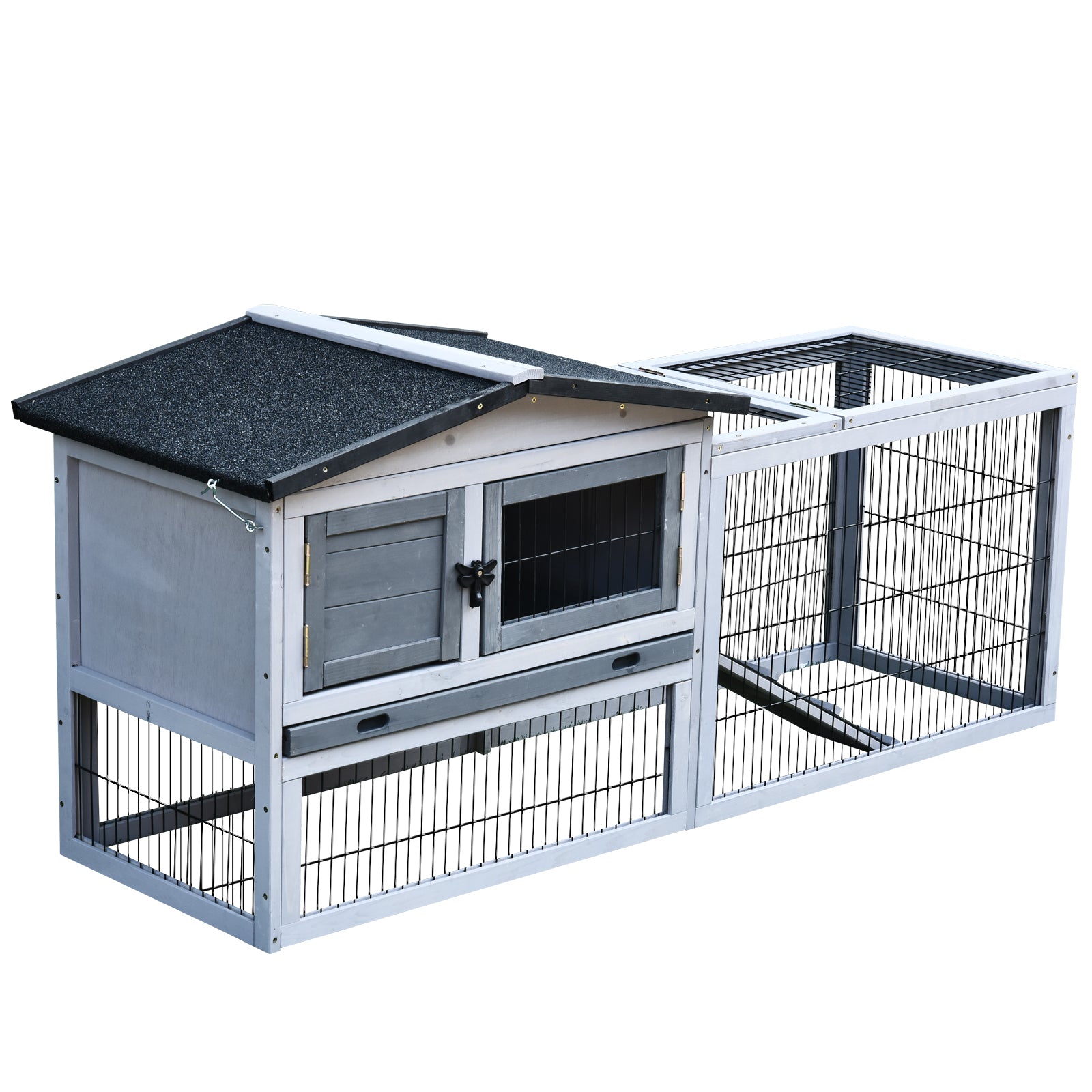 Small Animal Two-Level Fir Wood Guinea Pigs Hutches w/ Ramp Burnt Grey