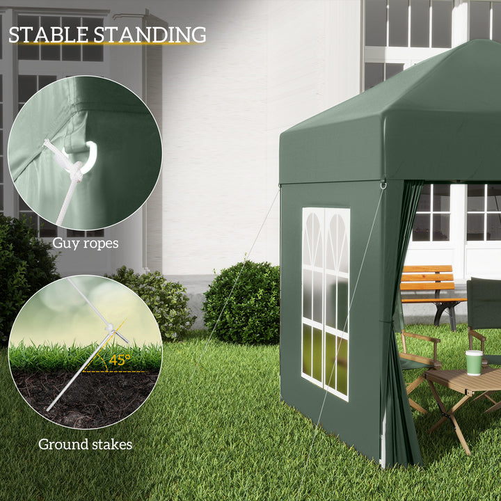 MCL 2 x 2 m Garden Pop Up Gazebo, Wedding Party Tent Marquee, Water Resistant Awning Canopy with Sidewalls, Windows, Carry Bag, Green