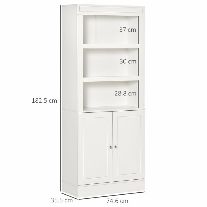 MCL Kitchen Cupboard with 6-tier Shelving, Freestanding Storage Cabinet, Pantry Cupboard with 3 Open Compartments and Double-door Cabinet with Adjustable Shelves, White