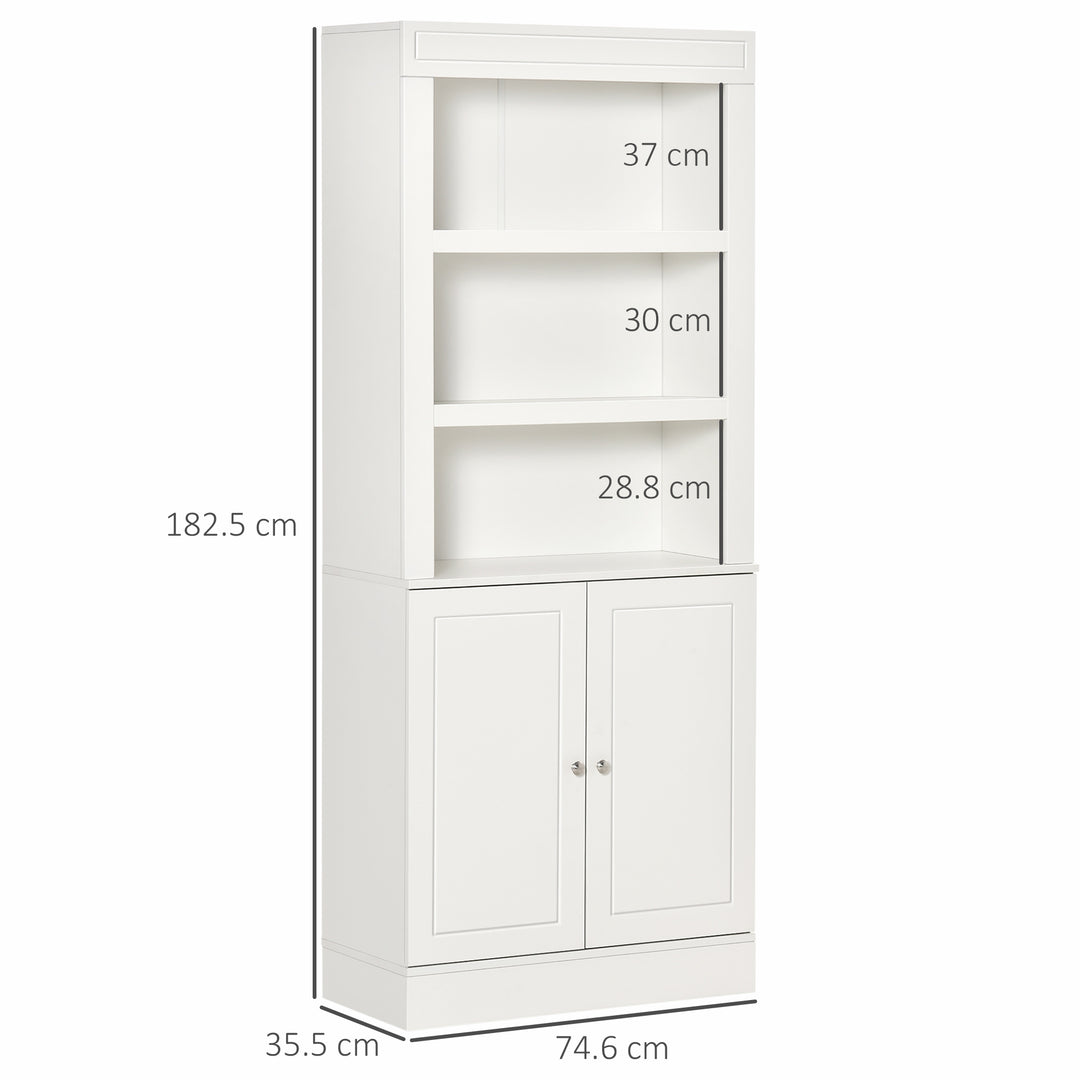 Kitchen Cupboard with 6-tier Shelving, Freestanding Storage Cabinet, Pantry Cupboard with 3 Open Compartments and Double-door Cabinet with Adjustable Shelves, White