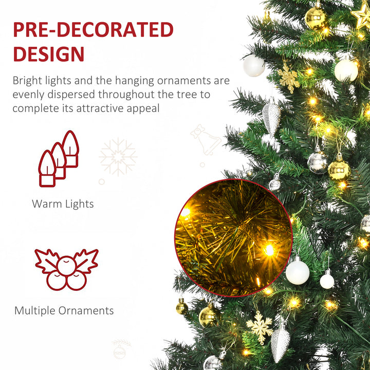 HOMCOM 1.8m 6ft Pre Lit Christmas Tree 200 LED Xmas Tree Holiday Décor with Decorative Balls Ornament Metal Stand | Aosom UK