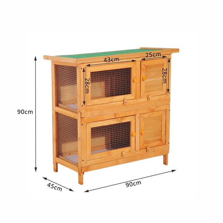 Pawhut 90cm 2 Tiers Rabbit Hutch Wooden Pet Cage W/ Run Bunny House | Aosom UK