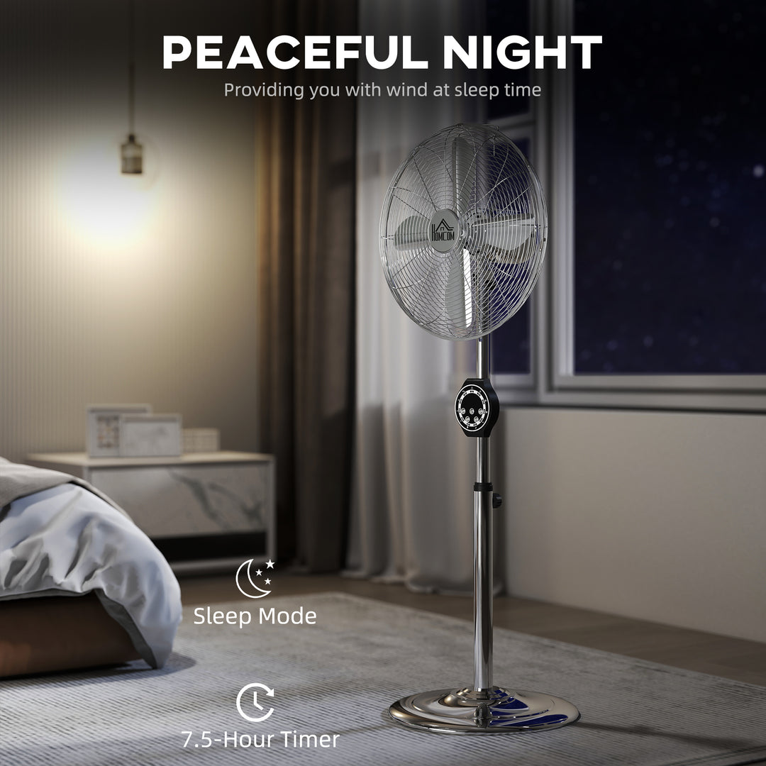 16" Metal Pedestal Fan with Oscillating, Adjustable Height - Silver Tone
