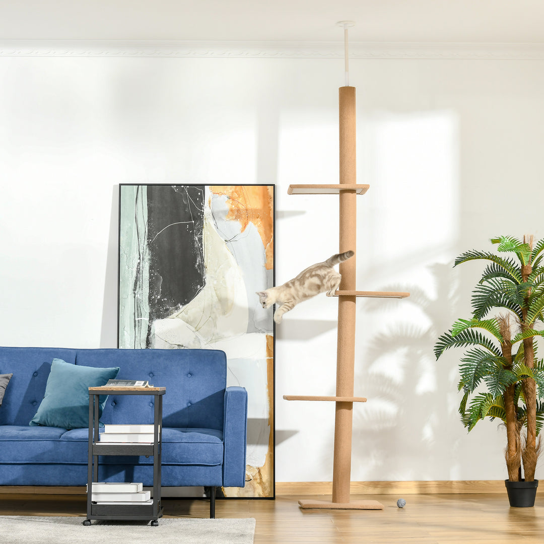 MCL 260cm Floor To Ceiling Cat Tree for Indoor Cats w/ Three Platforms Activity Centre - Brown