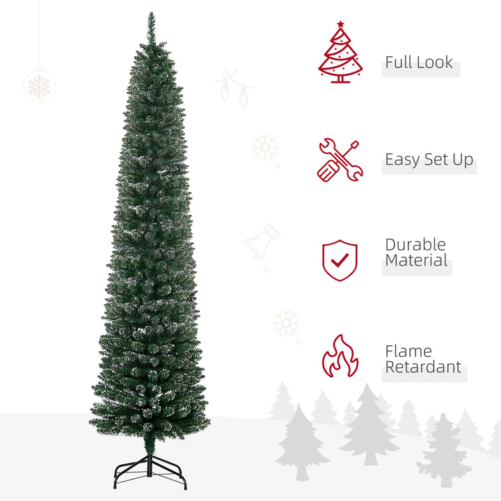 HOMCOM 7.5FT Artificial Christmas Tree Snow Dipped Xmas Pencil Tree Holiday Home Indoor Decoration with Foldable Black Stand, Green | Aosom UK