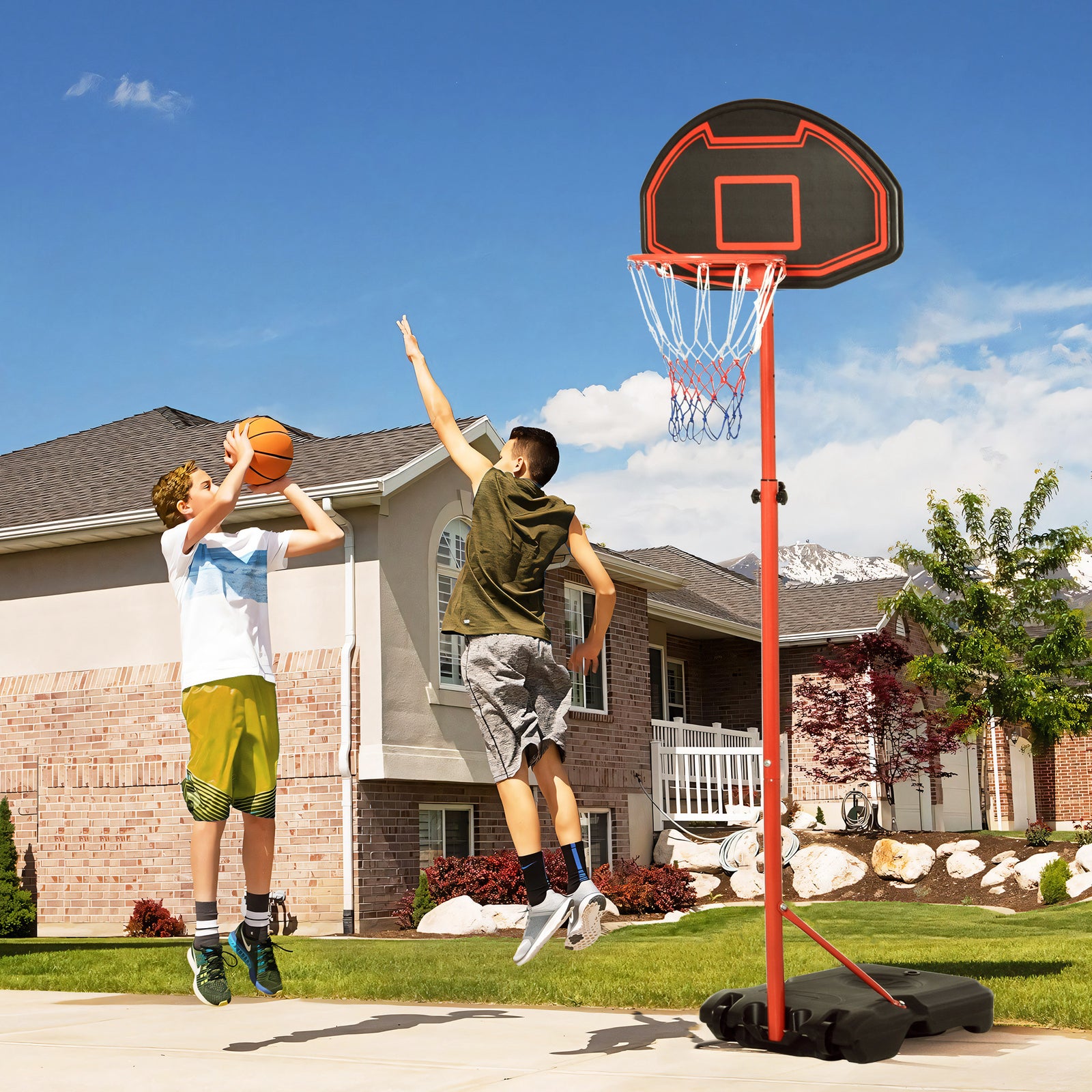 Basketball Hoop Outdoor, Portable Basketball Hoop and Stand with Weighted Base, Portable on Wheels, 1.55-2.1m, for Teens, Juniors, Adults, Black