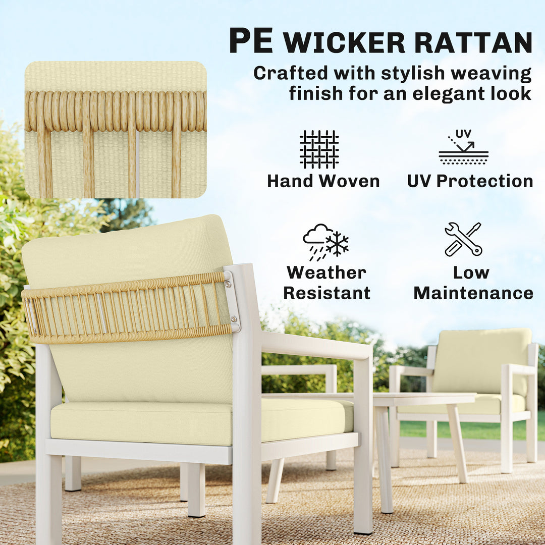 4 Seater Rattan Garden Furniture Set with 2 Armchairs, Loveseat, Coffe