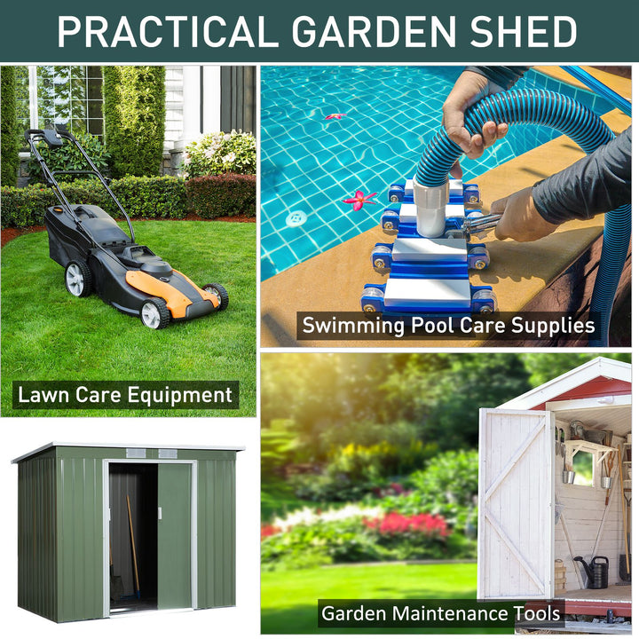 Outsunny Pend Garden Storage Shed w/ Foundation Double Door Ventilation Window Sloped Roof Equipment Tool Storage 213 x 130 x 173 cm | Aosom UK