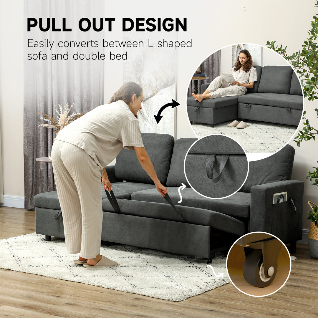 L Sofa Bed, with Storage - Charcoal Grey