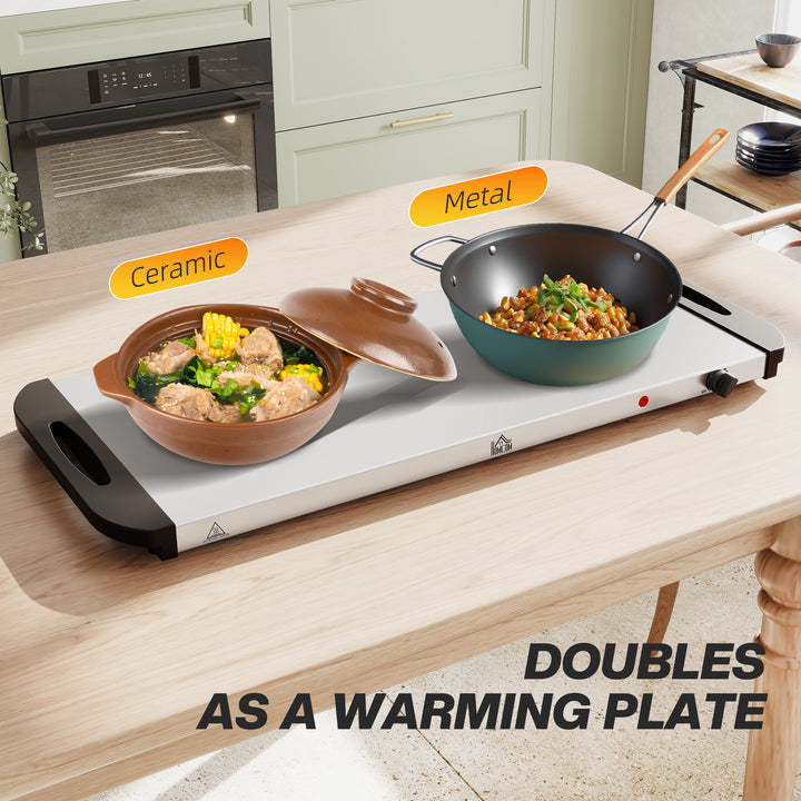 Electric Food Warmer 5 Tray, 9.2L Portable Buffet Server and Warming Tray with Lids, Adjustable Temperature Control and Cool Touch Handles, 450W, 3 x 2.4L and 2 x 1L, Silver Tone