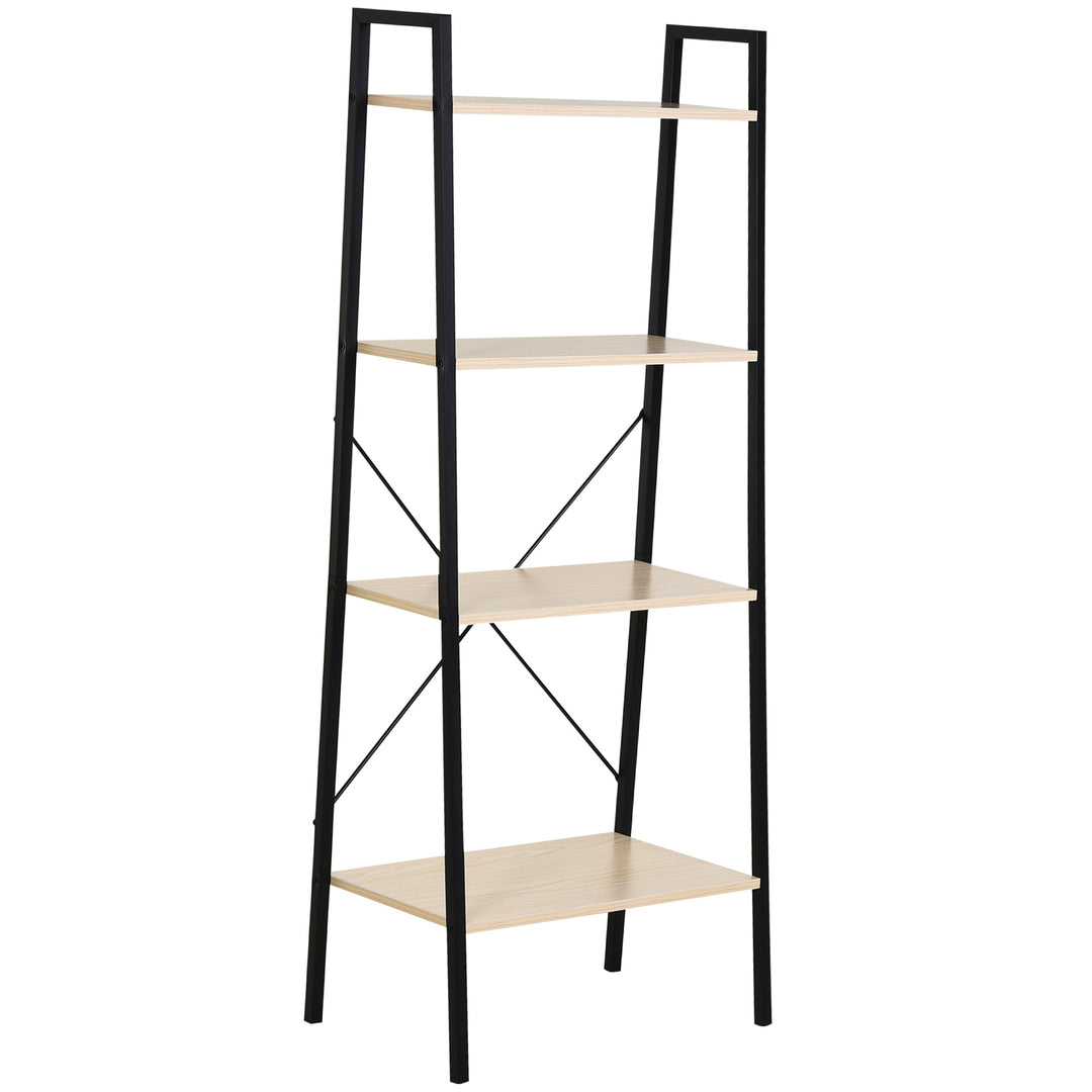 MCL Ladder Shelf, Bookshelf, 4-Tier Industrial Storage Rack for Living Room, Bedroom, Kitchen, Oak and Black