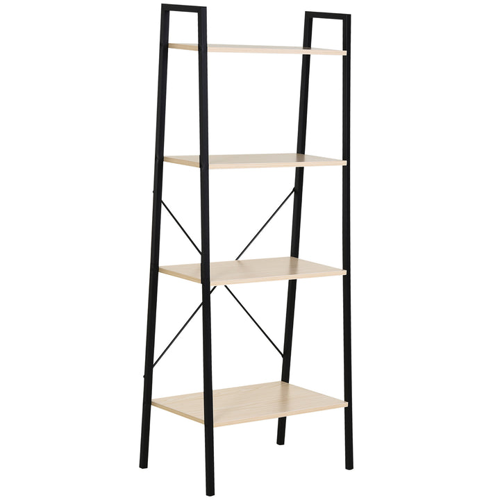 MCL Ladder Shelf, Bookshelf, 4-Tier Industrial Storage Rack for Living Room, Bedroom, Kitchen, Oak and Black