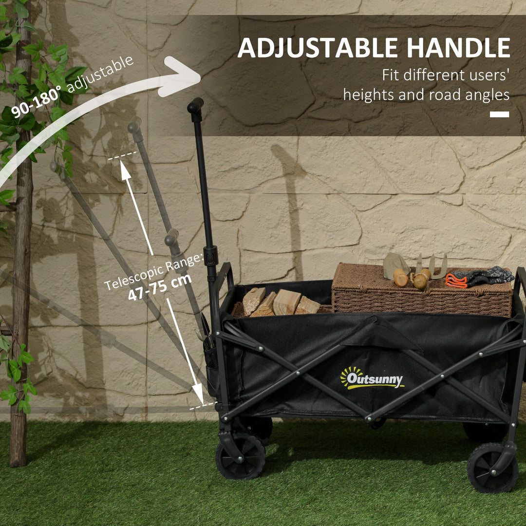 62L Festival Trolley on Wheels, Garden Folding Trolley Cart, 120kg Heavy Duty Collapsible Folding Wagon with Adjustable Handle and Carrying Bag for Beach, Camping, Festival, Black