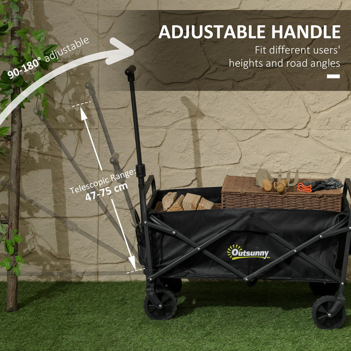 62L Festival Trolley on Wheels, Garden Folding Trolley Cart, 120kg Heavy Duty Collapsible Folding Wagon with Adjustable Handle and Carrying Bag for Beach, Camping, Festival, Black