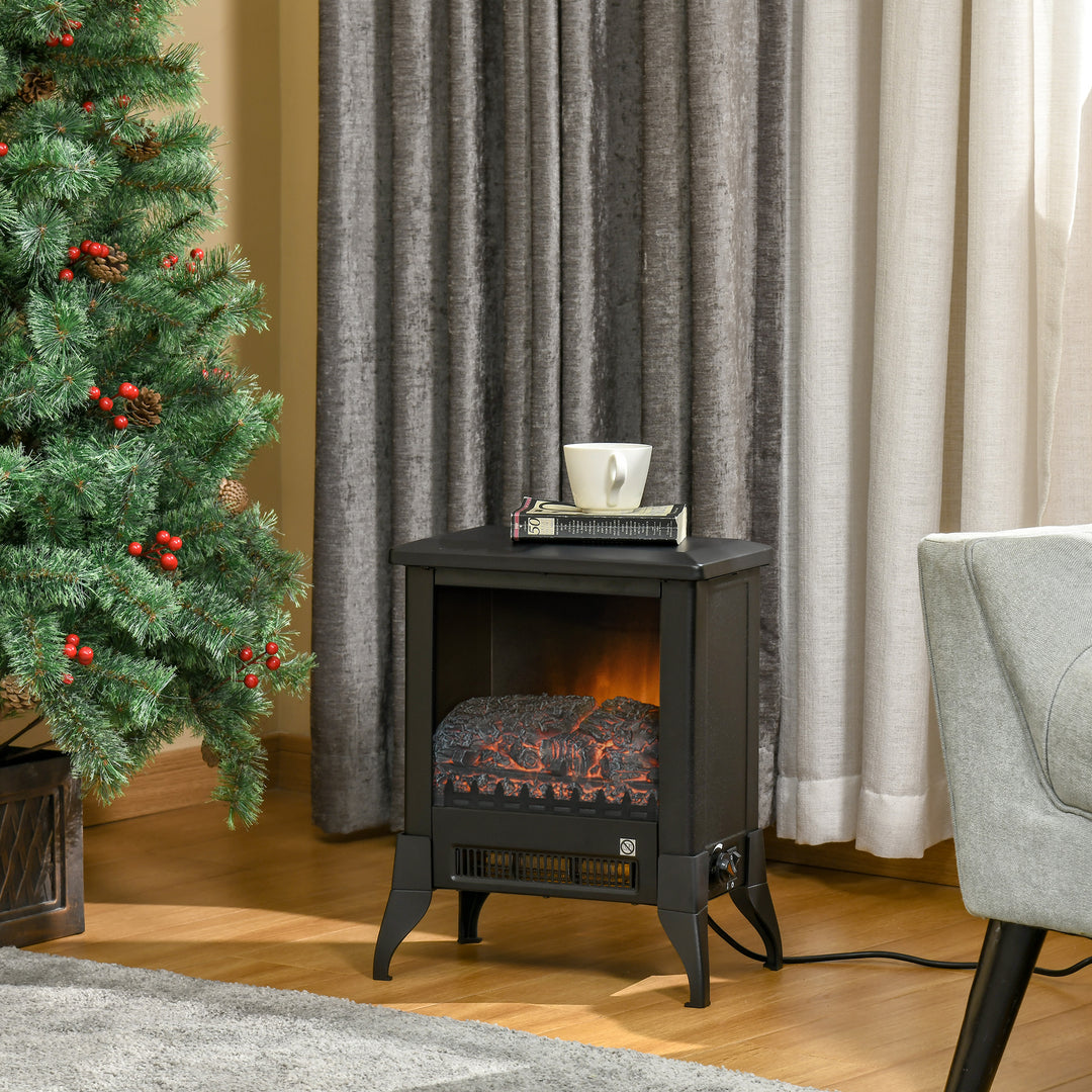 HOMCOM Electric Fireplace Stove, Free standing Fireplace Heater with Realistic Flame Effect, Adjustable Temperature and Overheat Protection, Black