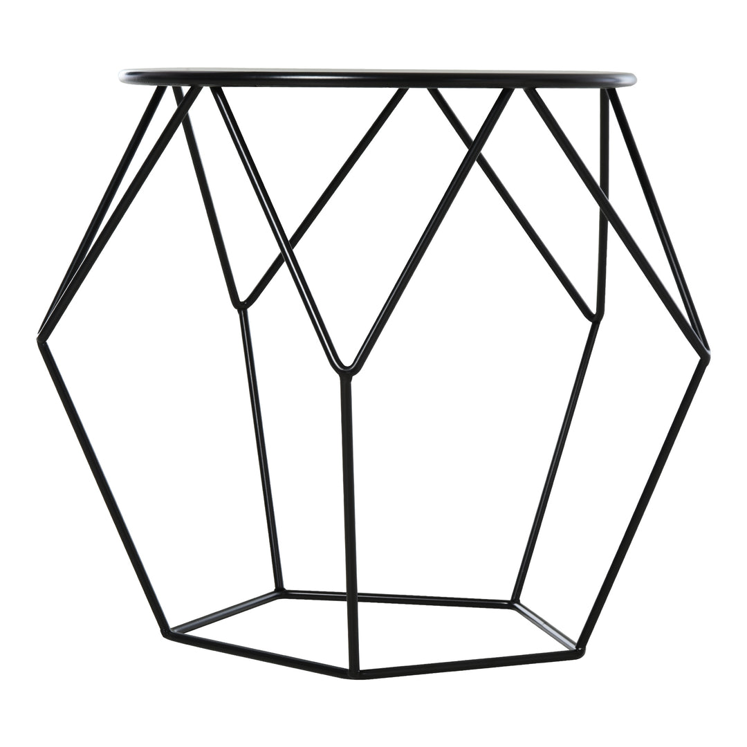 Round Side Table, Minimalist End Table with Steel Frame, Small Coffee Table for Living Room, Bedroom, Black