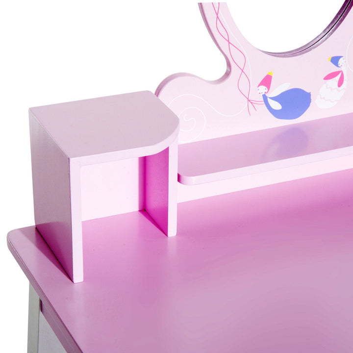 Kids Wooden Dressing Table and Stool Make Up Desk (Pink)