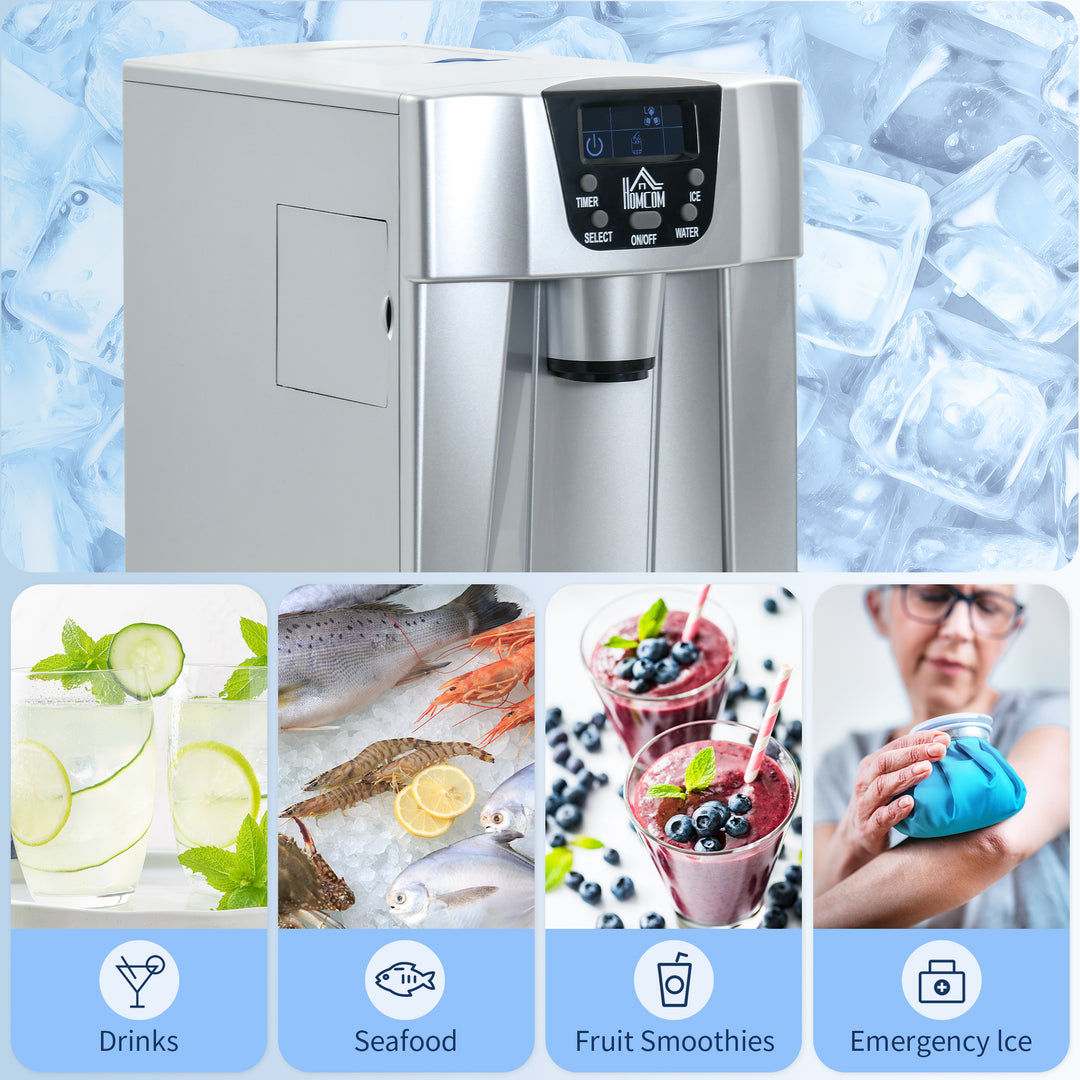 MCL 3L Ice Maker Machine and Water Dispenser, 12kg in 24H, 2 Sizes 9 Ice Cubes Ready in 6-10 Mins Ice Machine, Silver