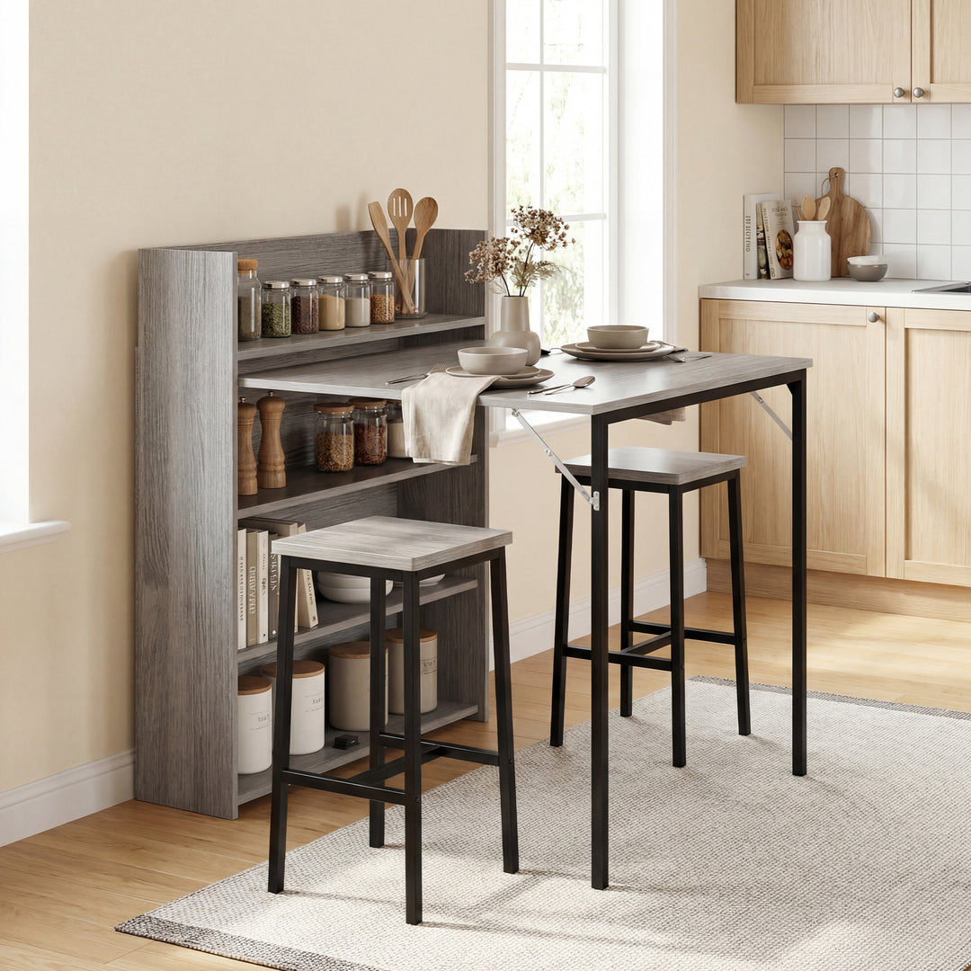 Kitchen Table, Folding Dining Table, with 4-Tier Shelves, Modern Drop-