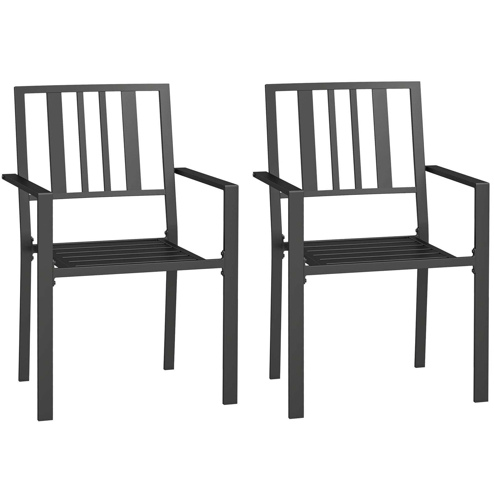 Set of Two Minimal Metal Garden Chairs - Black