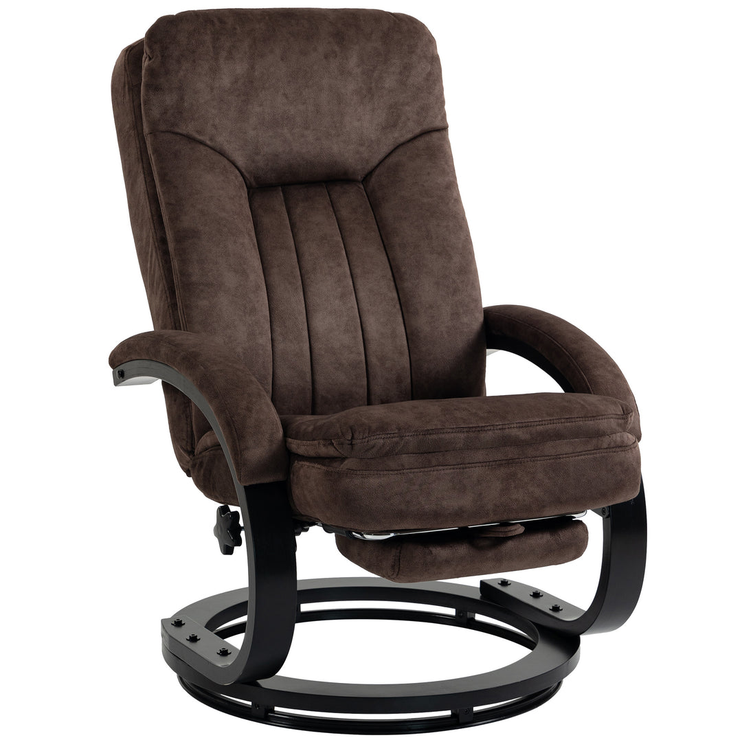 MCL Swivel Recliner Chair with Footrest, Manual Recliner Armchair with Wooden Base, Plush Velvet Upholstered Reclining Chair for Living Room, Bedroom, Office, Grey - Dark brown
