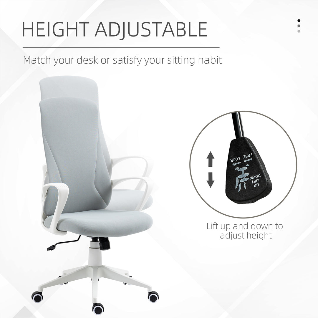 High Back Office Chair, Fabric Desk Chair with Armrests, Adjustable Height, Swivel Wheels, Light Grey