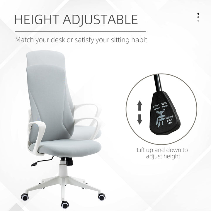 High Back Office Chair, Fabric Desk Chair with Armrests, Adjustable Height, Swivel Wheels, Light Grey
