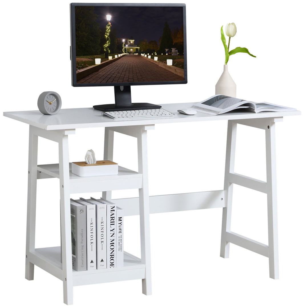 MCL Compact Computer Desk with Storage Shelves, Study Table with Bookshelf, PC Table Workstation for Home Office, Study, Easy Assembly, 120 x 51cm, White