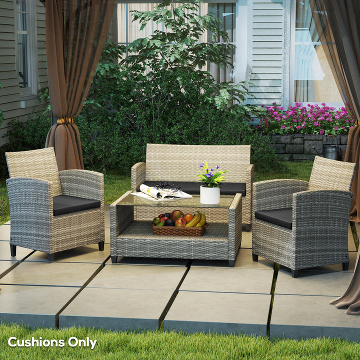 Outdoor Seat Cushion Pads for Rattan Furniture, 3 PCs Garden Furniture Cushions, Black
