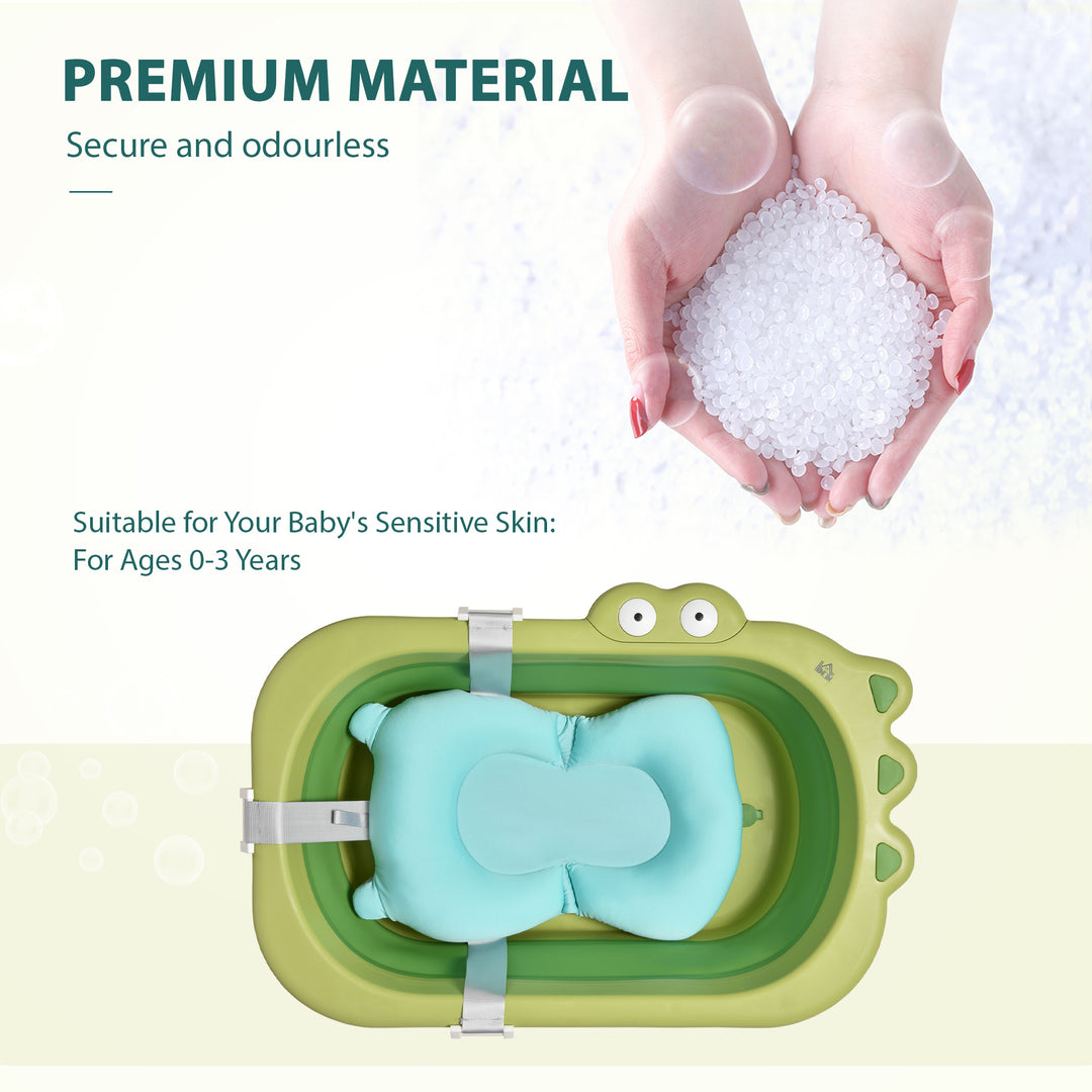 HOMCOM Foldable Baby Bath Tub, Ergonomic, Secure, Non-Slip, Portable with Infant Cushion, for 0-3 Years, Green | Aosom UK