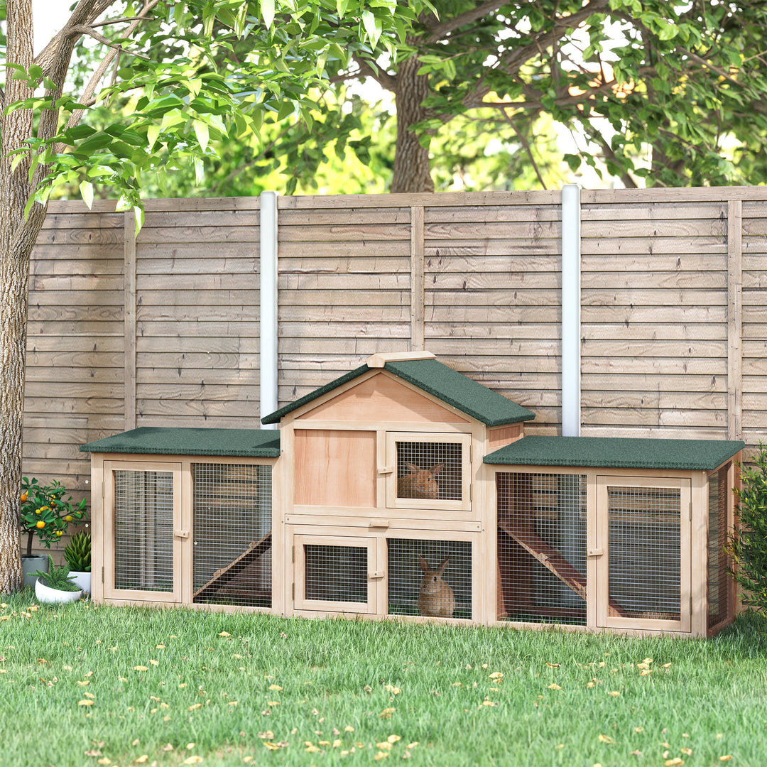 MCL Large Rabbit Hutch Outdoor Wooden Guinea Pig Hutch with Run, 2 Storey Bunny House 210 x 45.5 x 84.5 cm