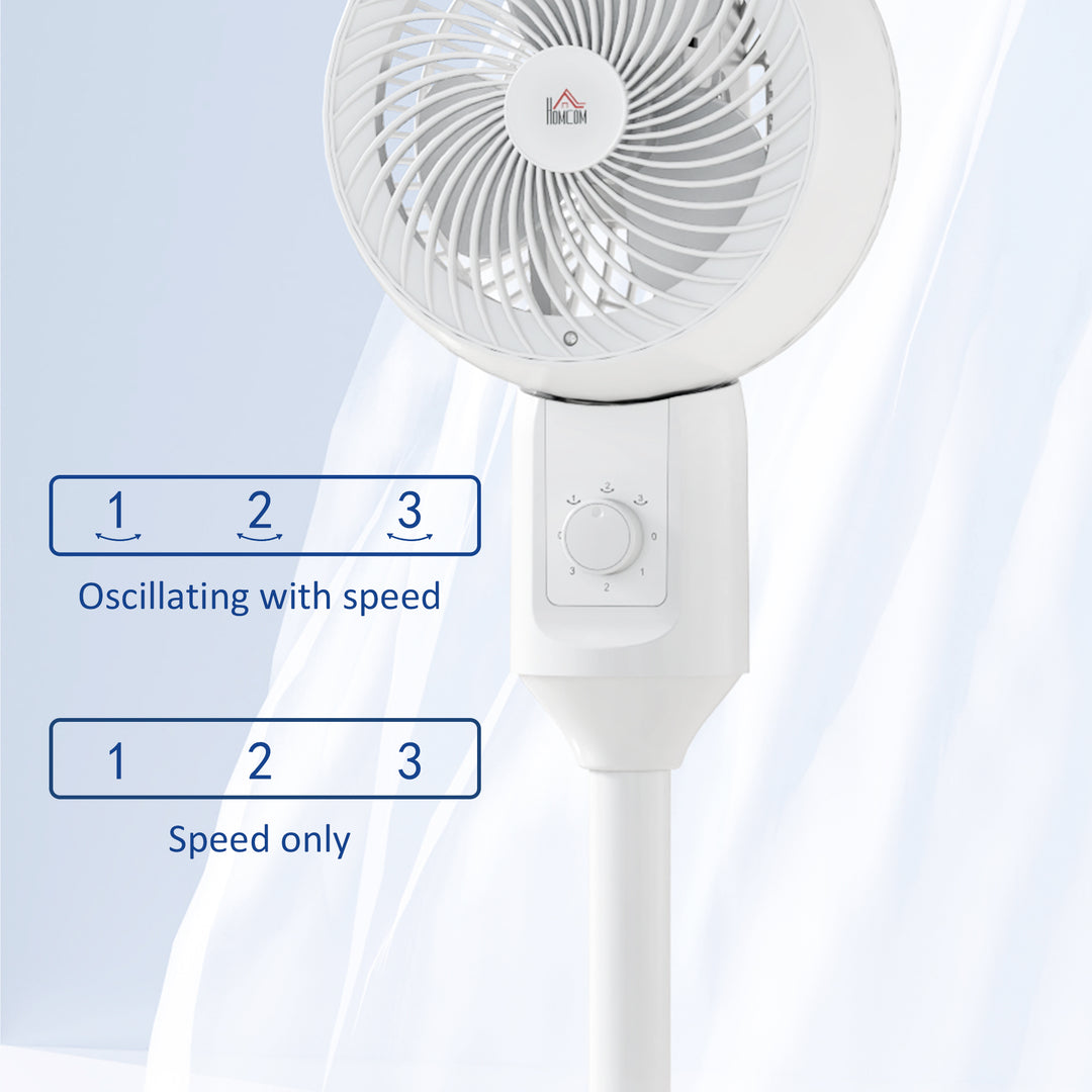 9" Pedestal Fan, 70° Oscillation 90° Vertical Tilt Oscillating Air Circulator with 3 Speeds, Standing Fan for Home Office, Bedroom, White