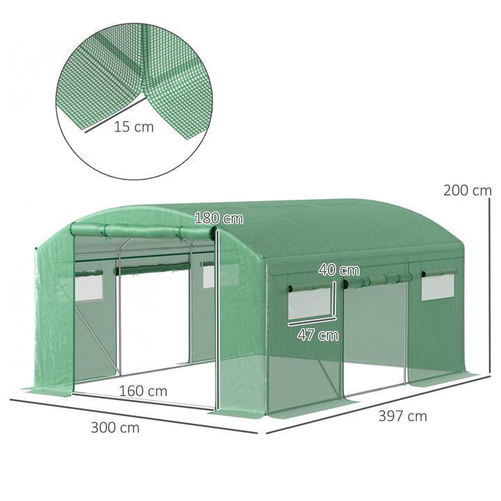 13 x 9.8ft Walk-In Polytunnel Greenhouse - Green