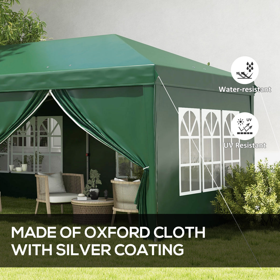 3 x 6m Pop-Up Gazebo, with Curtain Walls and Windows - Dark Green