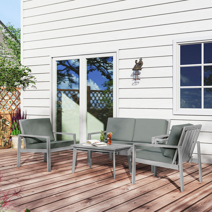 4-Piece Wooden Garden Furniture Set with Cushions - Light Grey