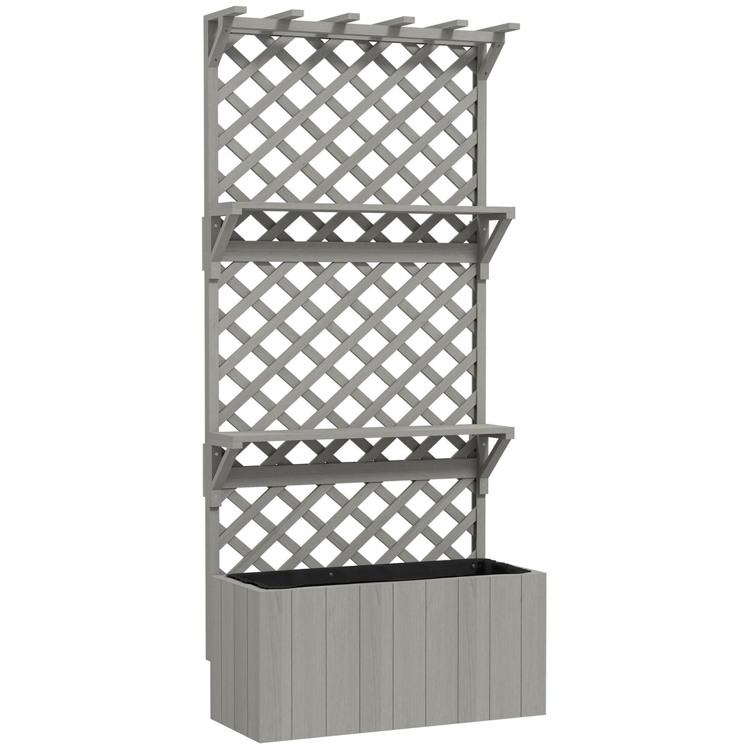 52L Wooden Planter, with Trellis and Shelves - Natural Finish