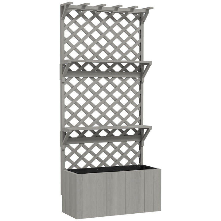 52L Wooden Planter, with Trellis and Shelves - Natural Finish