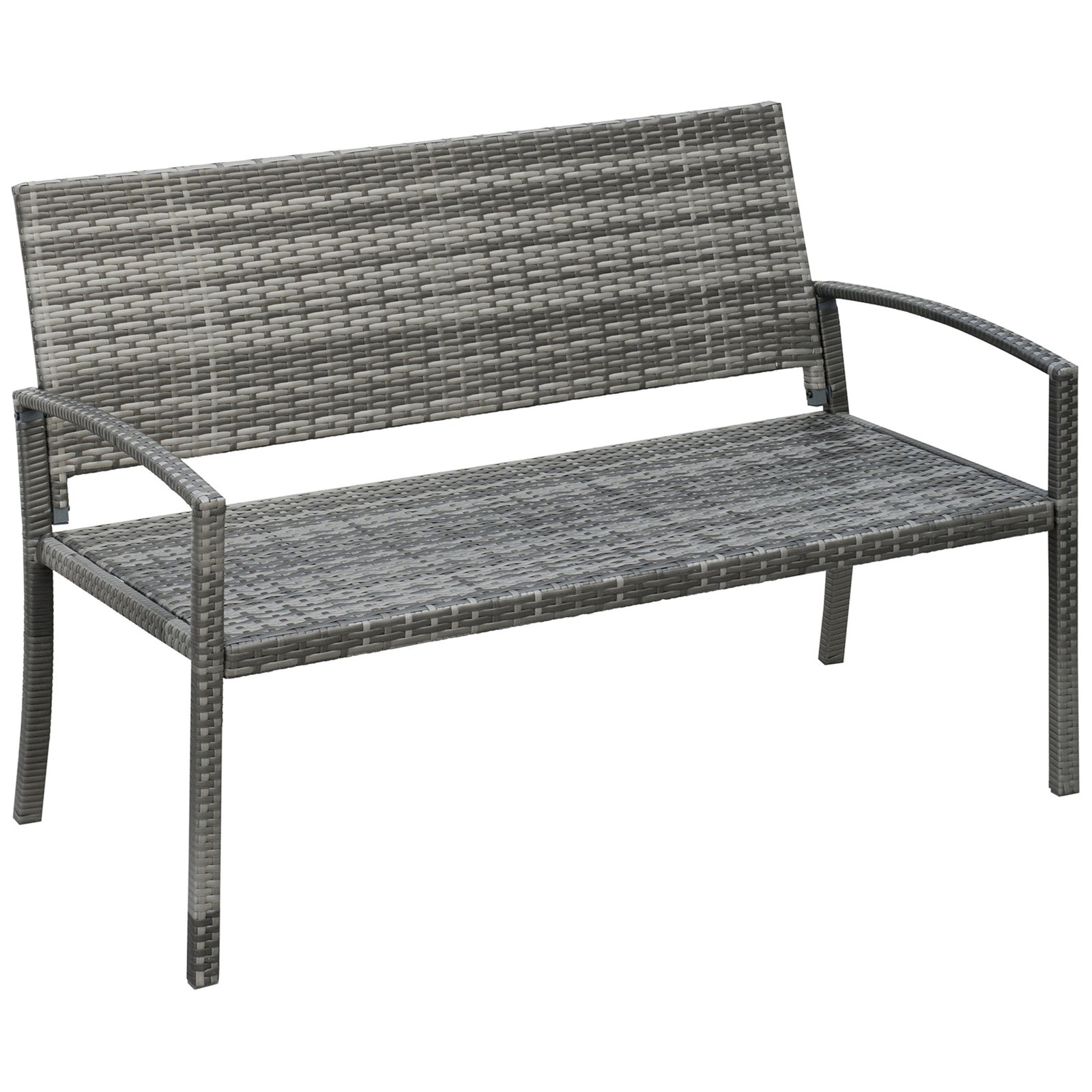 2 Seater Poly Rattan Garden Bench, All Weather Wicker Garden Loveseat, Outdoor Seating Bench with 240 Load Capacity, Backrest and Armrests for Patio, Terrace, Balcony, Grey